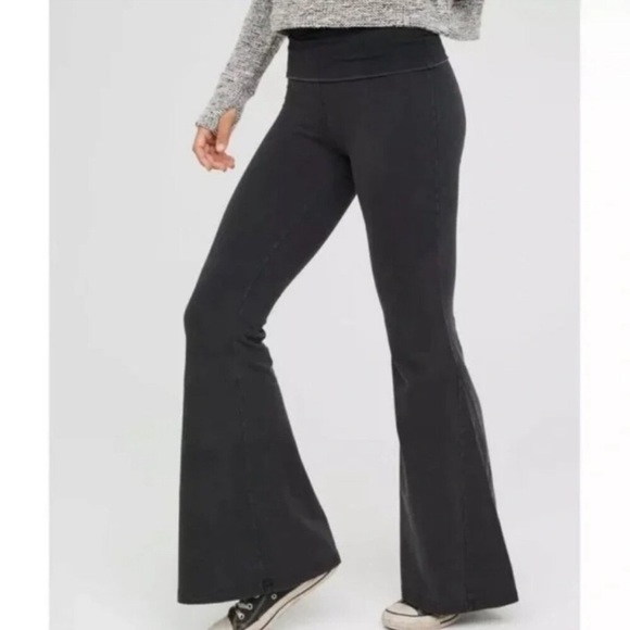 Offline by Aerie OG Foldover High Waisted Super Flare Legging in Washed Black XS - Picture 1 of 12